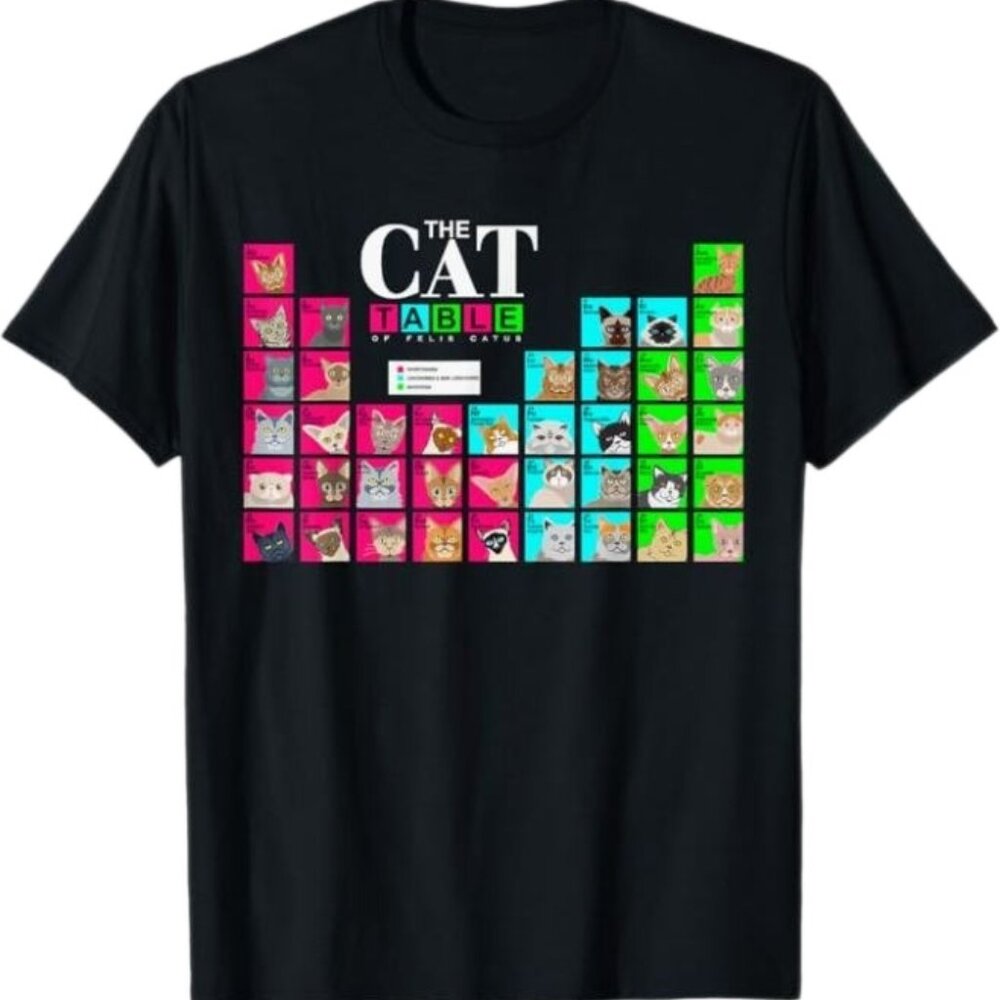 Black Periodic Table of Cats Short Sleeve Tee Shirt - M
